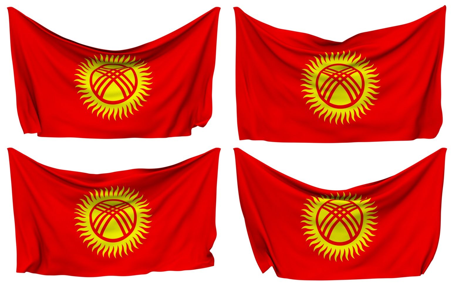 Kyrgyzstan Pinned Flag from Corners, Isolated with Different Waving Variations, 3D Rendering png