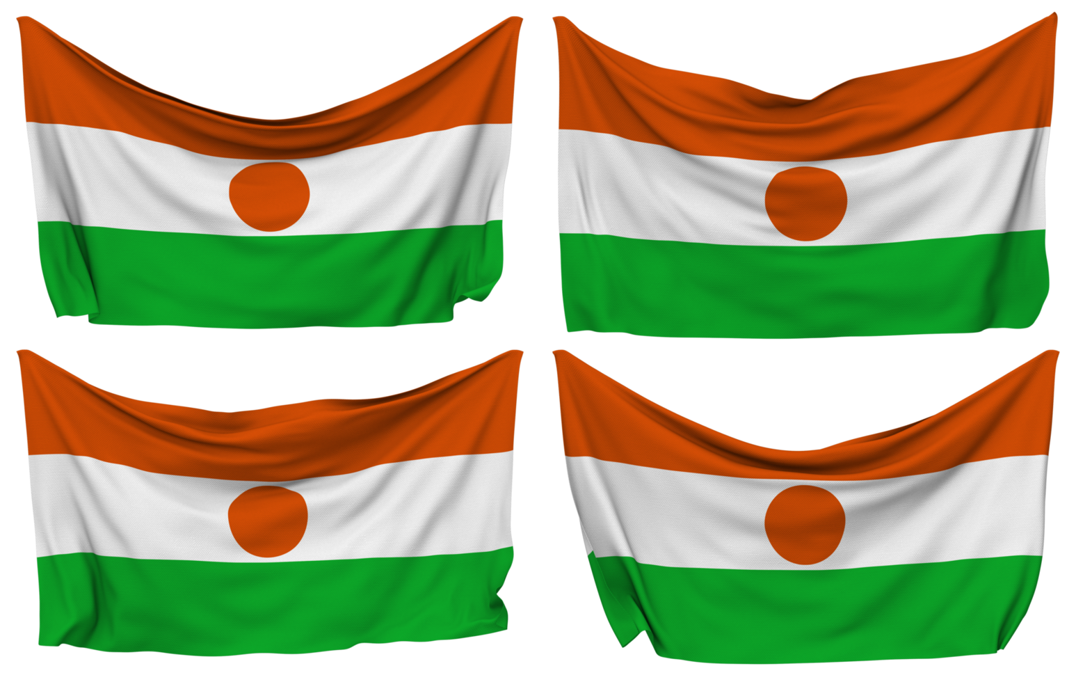 Niger Pinned Flag from Corners, Isolated with Different Waving Variations, 3D Rendering png