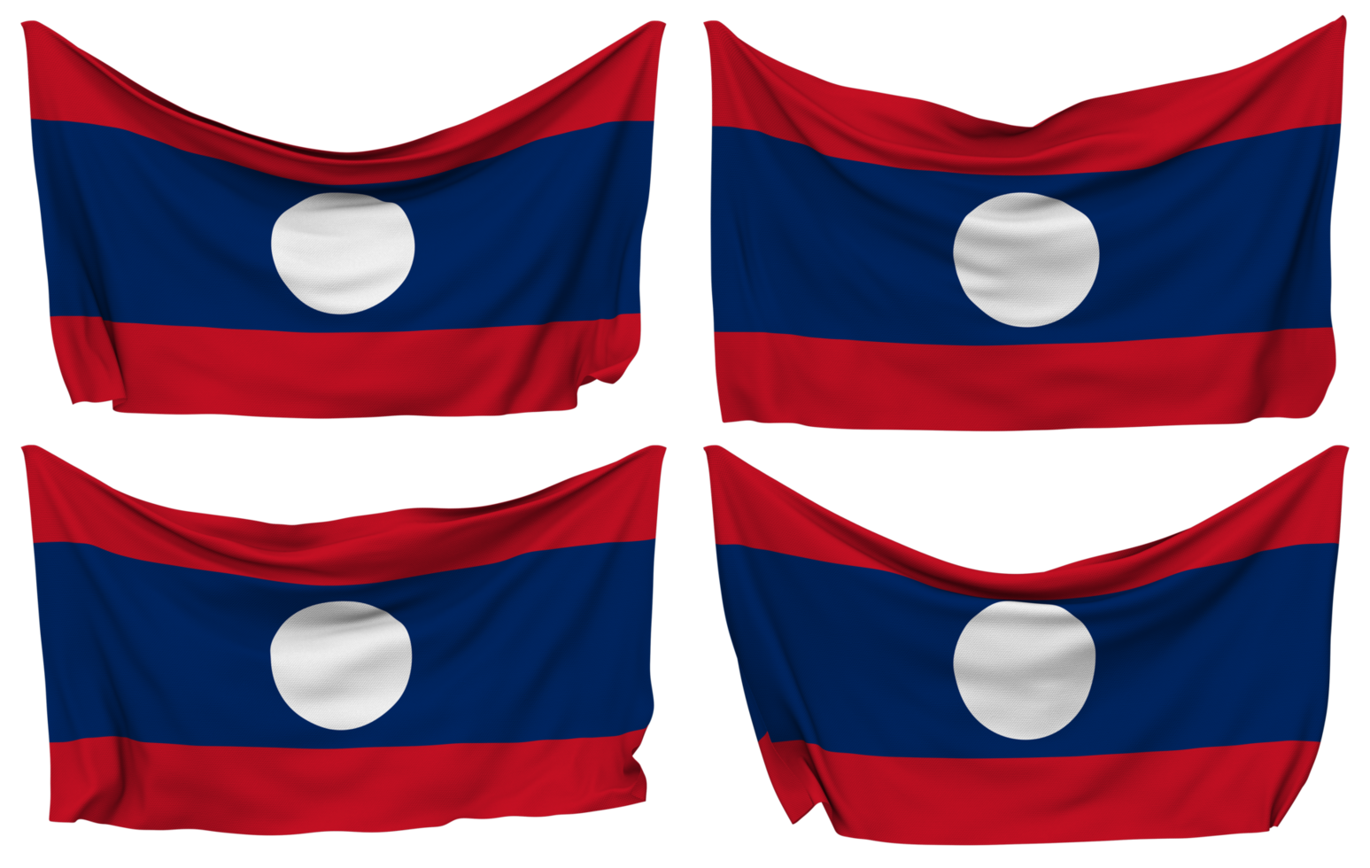 Laos Pinned Flag from Corners, Isolated with Different Waving Variations, 3D Rendering png