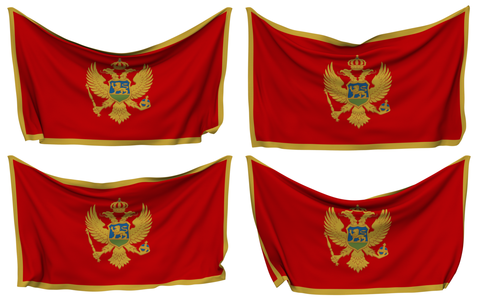 Montenegro Pinned Flag from Corners, Isolated with Different Waving Variations, 3D Rendering png