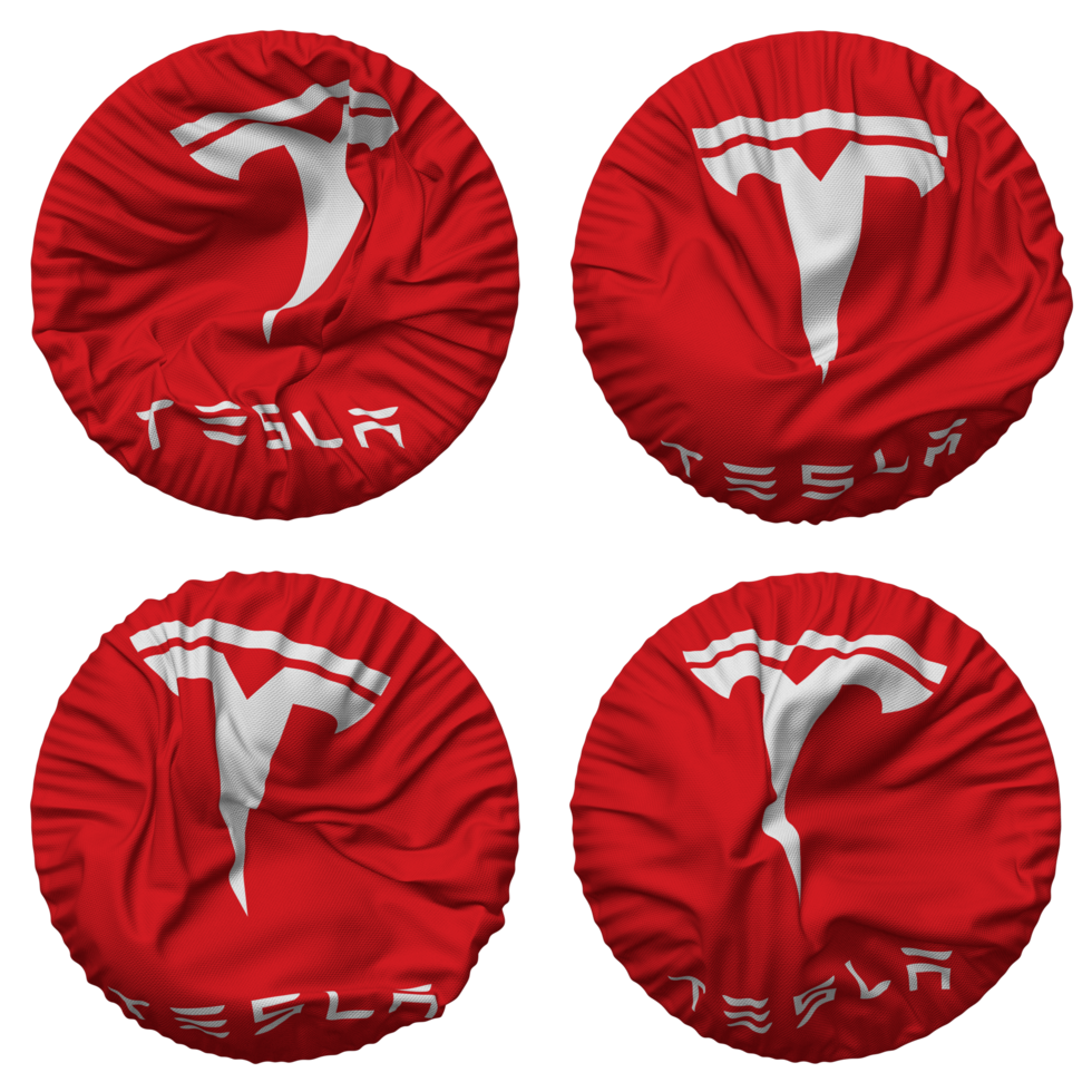 Tesla Inc Flag in Round Shape Isolated with Four Different Waving Style, Bump Texture, 3D Rendering png