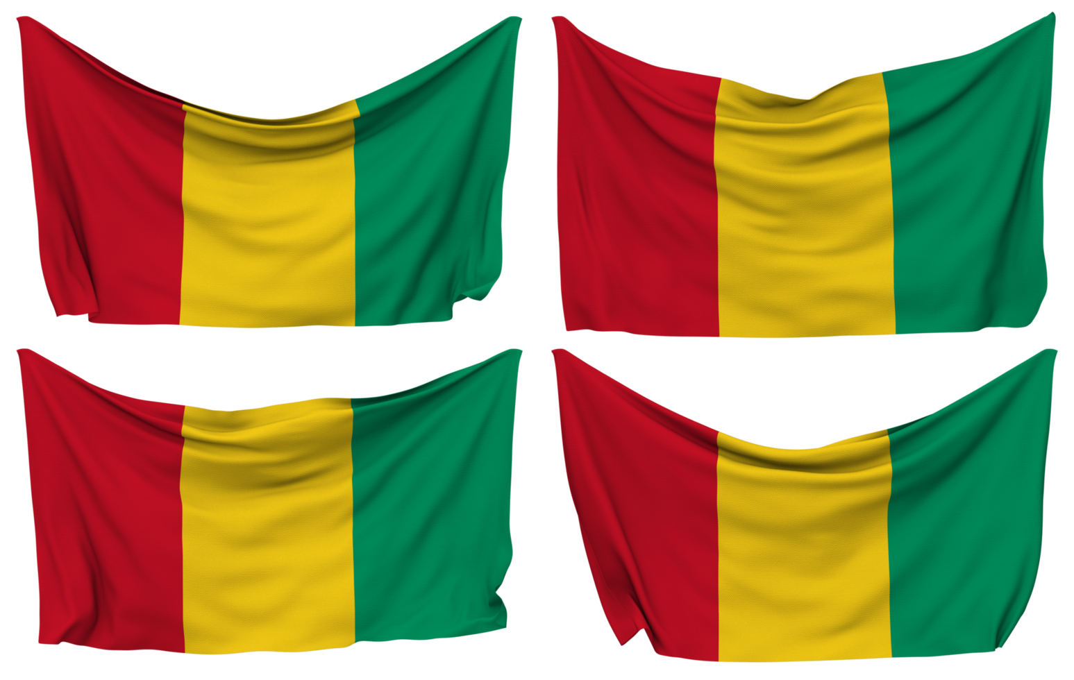 Guinea Pinned Flag from Corners, Isolated with Different Waving Variations, 3D Rendering png