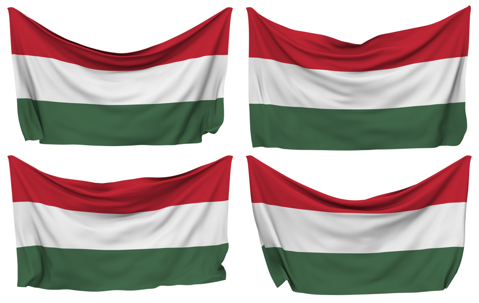 Hungary Pinned Flag from Corners, Isolated with Different Waving Variations, 3D Rendering png