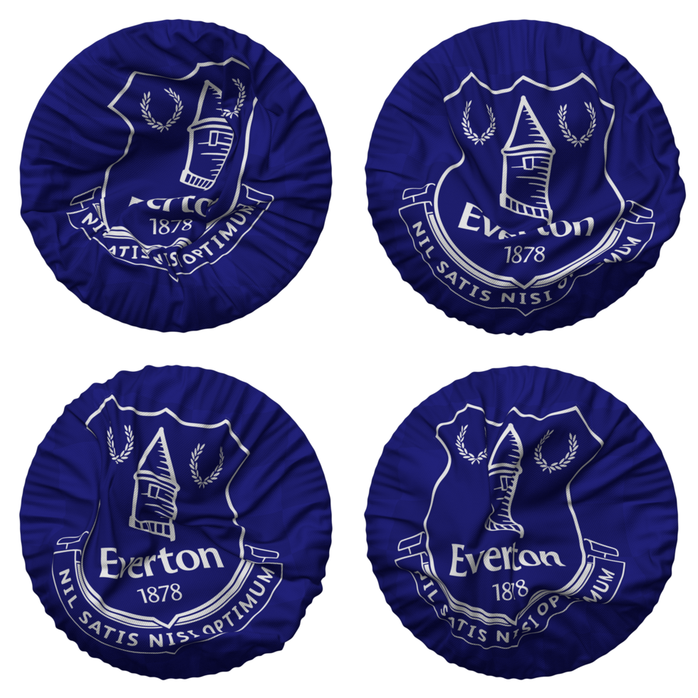 Everton fútbol americano club bandera en redondo forma aislado con cuatro diferente ondulación estilo, bache textura, 3d representación png