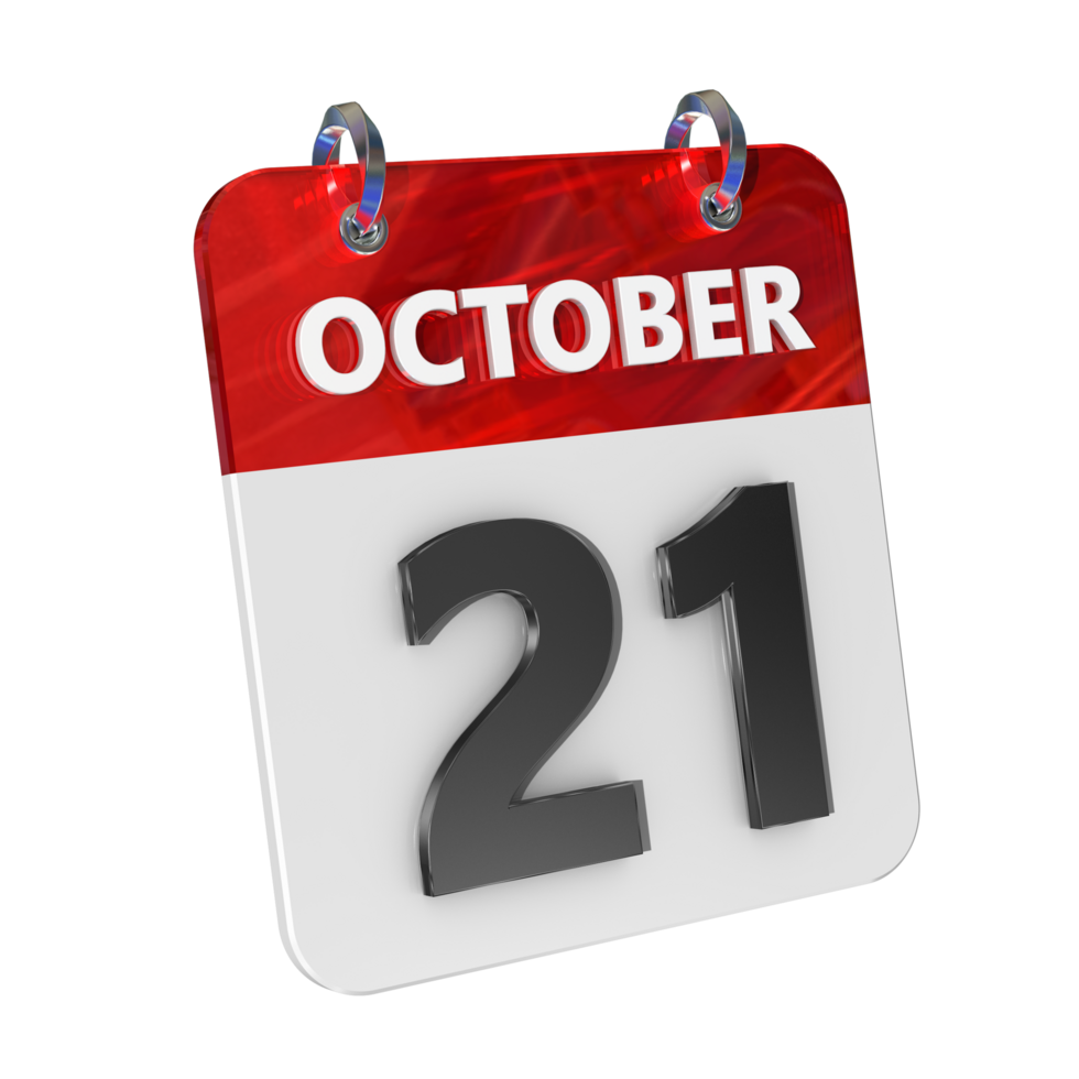 October 21 Date 3D Icon Isolated, Shiny and Glossy 3D Rendering, Month Date Day Name, Schedule, History png