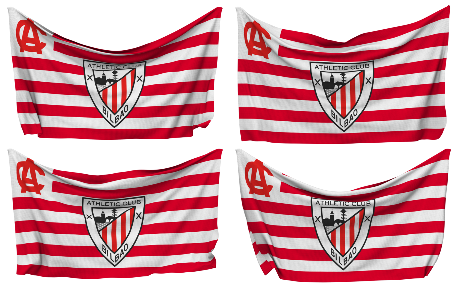 Athletic Bilbao Football Club Pinned Flag from Corners, Isolated with Different Waving Variations, 3D Rendering png