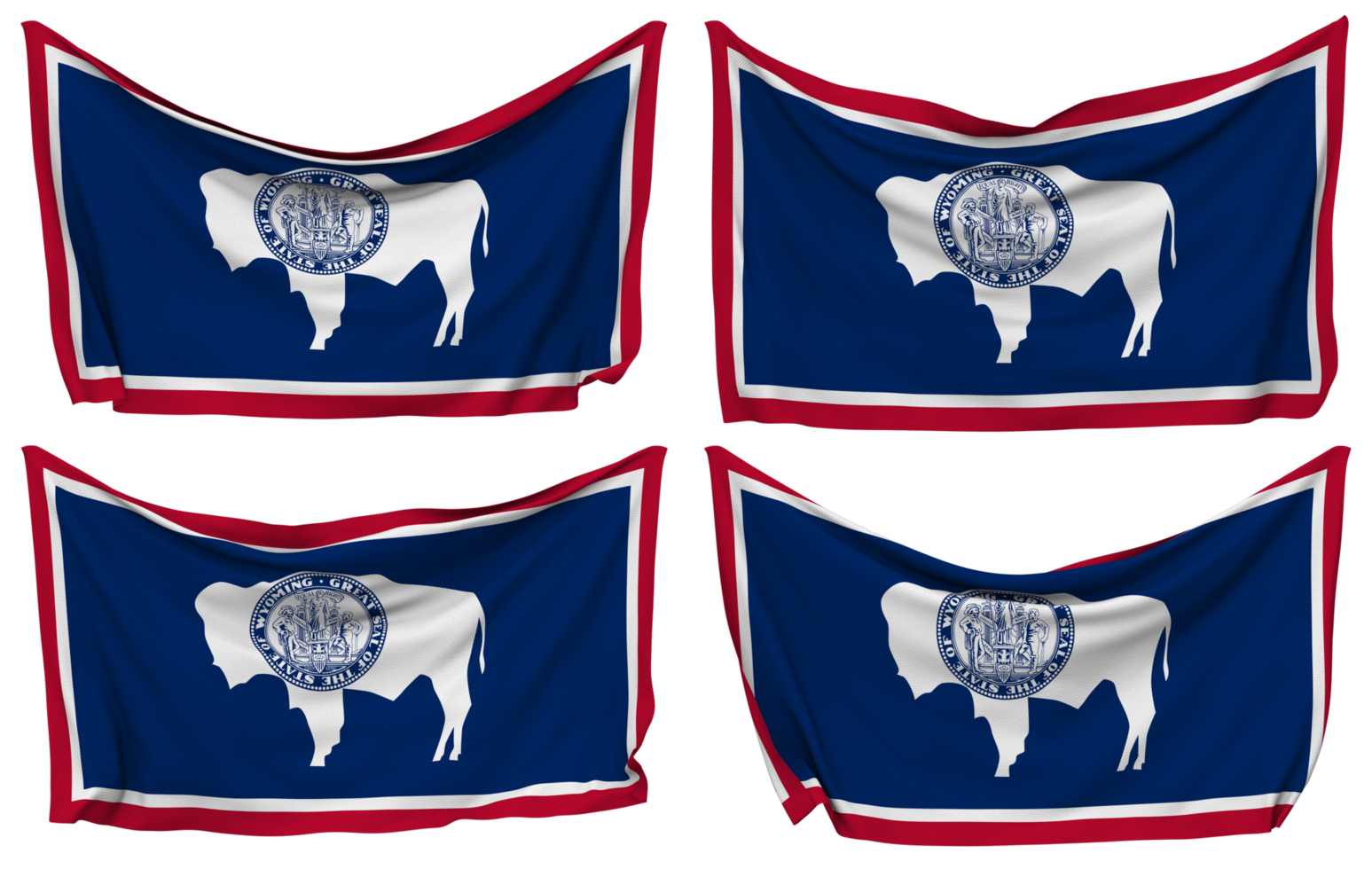 State of Wyoming Pinned Flag from Corners, Isolated with Different Waving Variations, 3D Rendering png