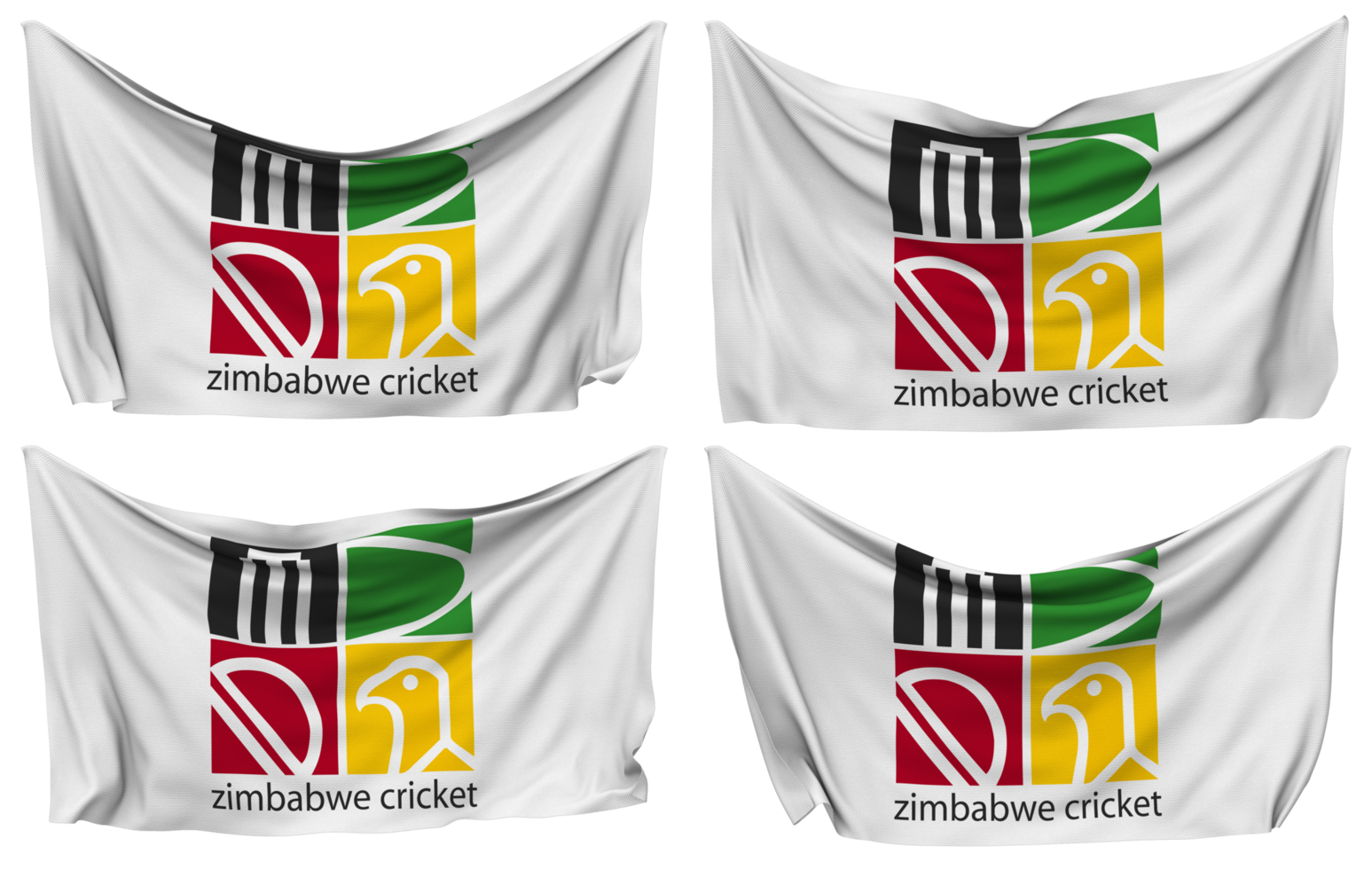 Zimbabwe Cricket, ZC Pinned Flag from Corners, Isolated with Different Waving Variations, 3D Rendering png