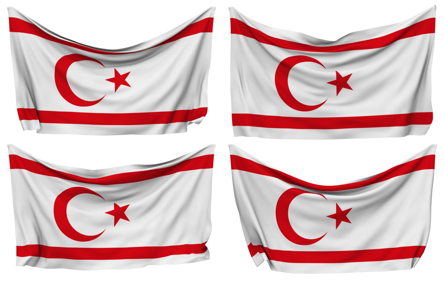 Northern Cyprus Pinned Flag from Corners, Isolated with Different Waving Variations, 3D Rendering png