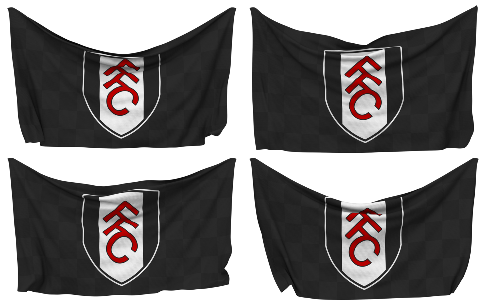 Fulham Football Club Pinned Flag from Corners, Isolated with Different Waving Variations, 3D Rendering png