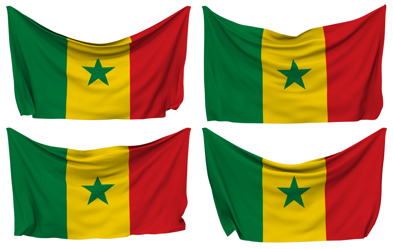 Senegal Pinned Flag from Corners, Isolated with Different Waving Variations, 3D Rendering png