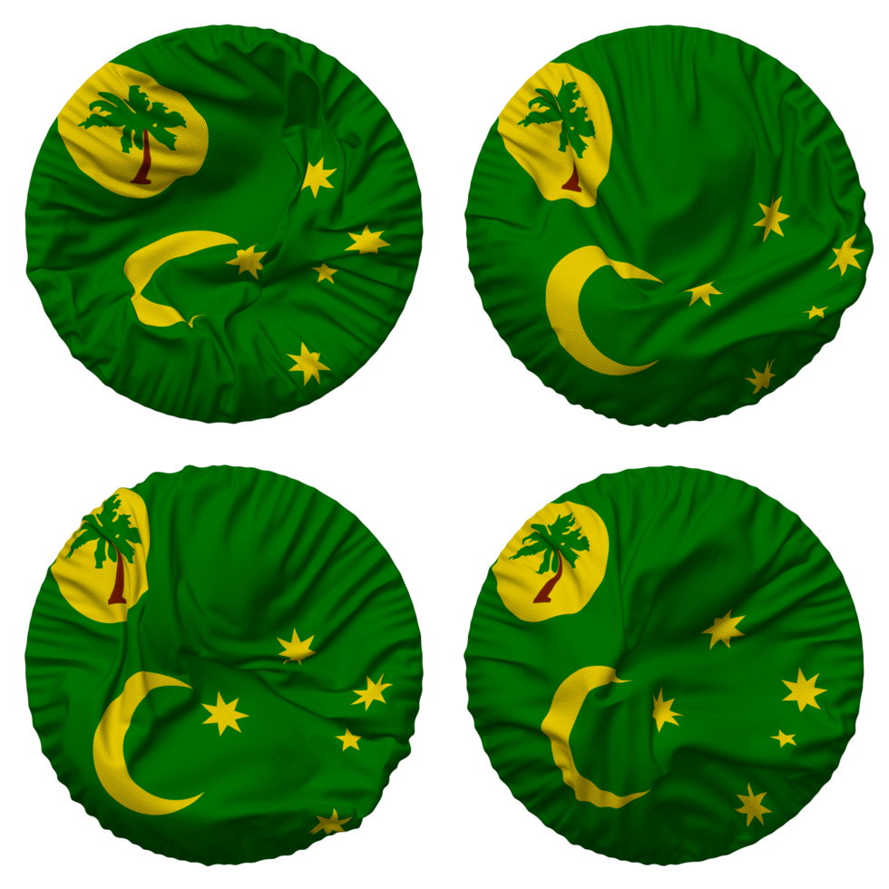 Territory of Cocos Islands, Keeling Islands Flag in Round Shape Isolated with Four Different Waving Style, Bump Texture, 3D Rendering png