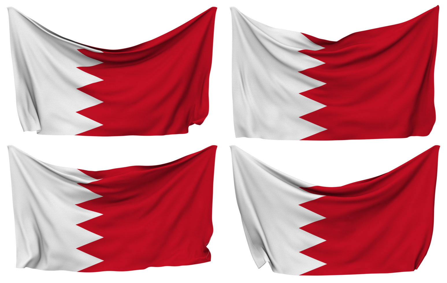 bahrain fixado bandeira a partir de cantos, isolado com diferente acenando variações, 3d Renderização png