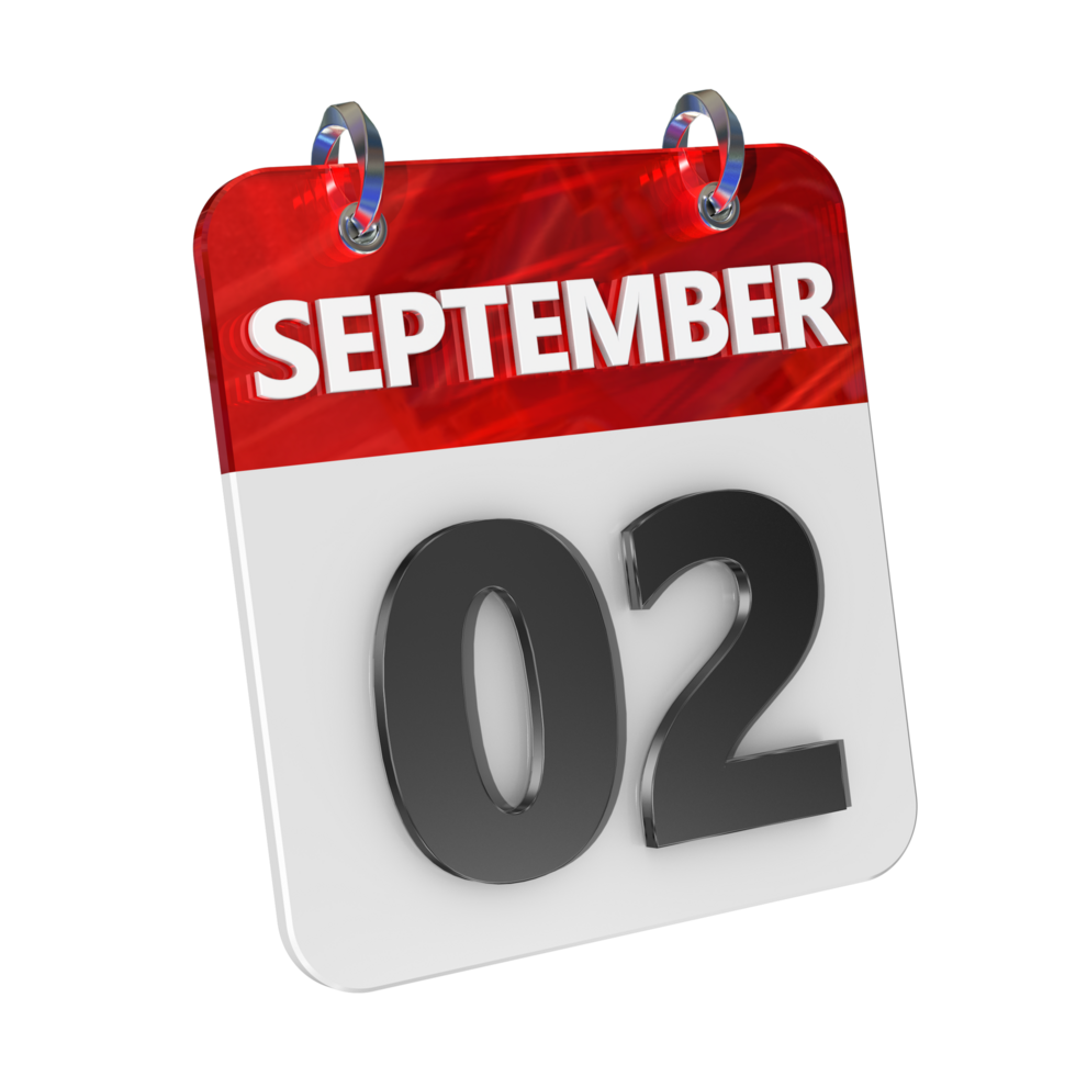 September 2 Date 3D Icon Isolated, Shiny and Glossy 3D Rendering, Month Date Day Name, Schedule, History png