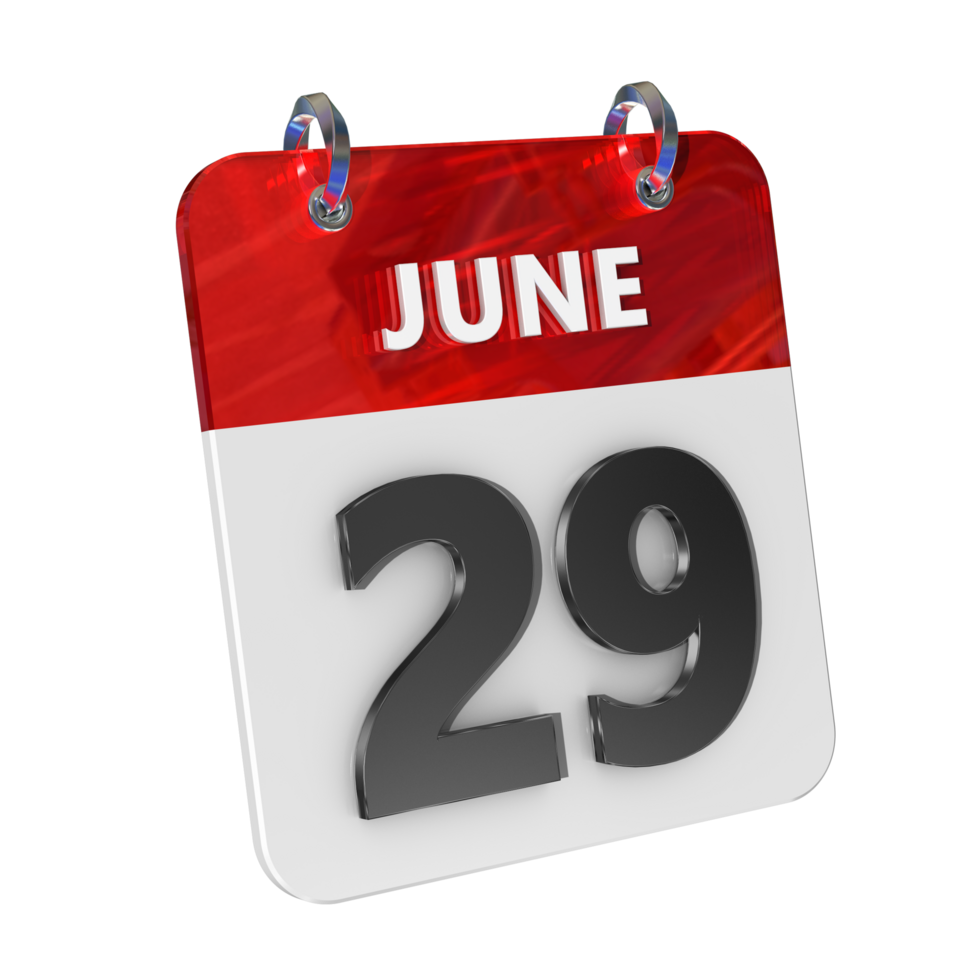 June 29 Date 3D Icon Isolated, Shiny and Glossy 3D Rendering, Month Date Day Name, Schedule, History png