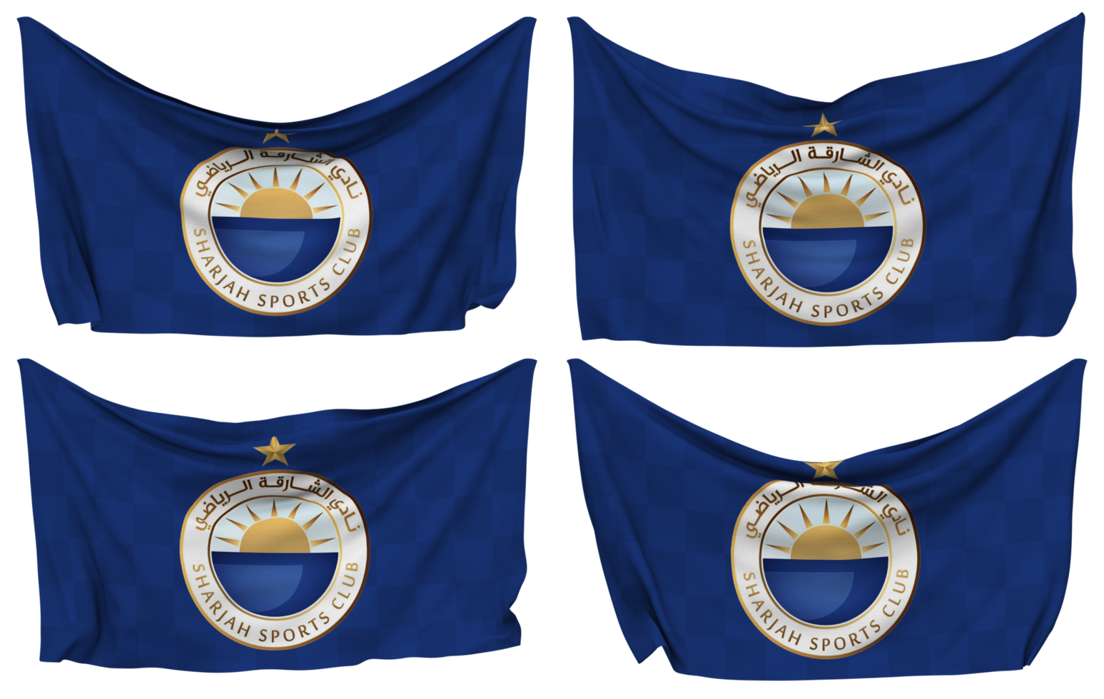 Sharjah Football Club Pinned Flag from Corners, Isolated with Different Waving Variations, 3D Rendering png