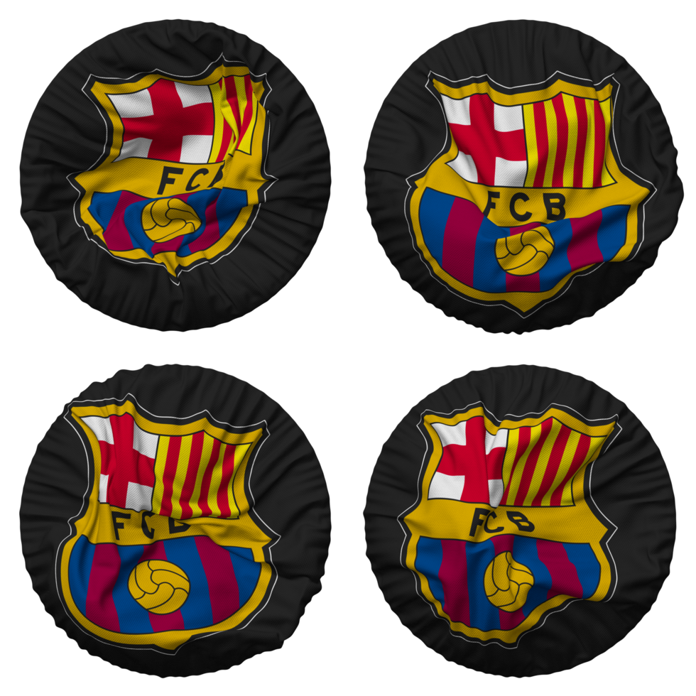 futbol club Barcelone, FCB drapeau dans rond forme isolé avec quatre différent agitant style, bosse texture, 3d le rendu png