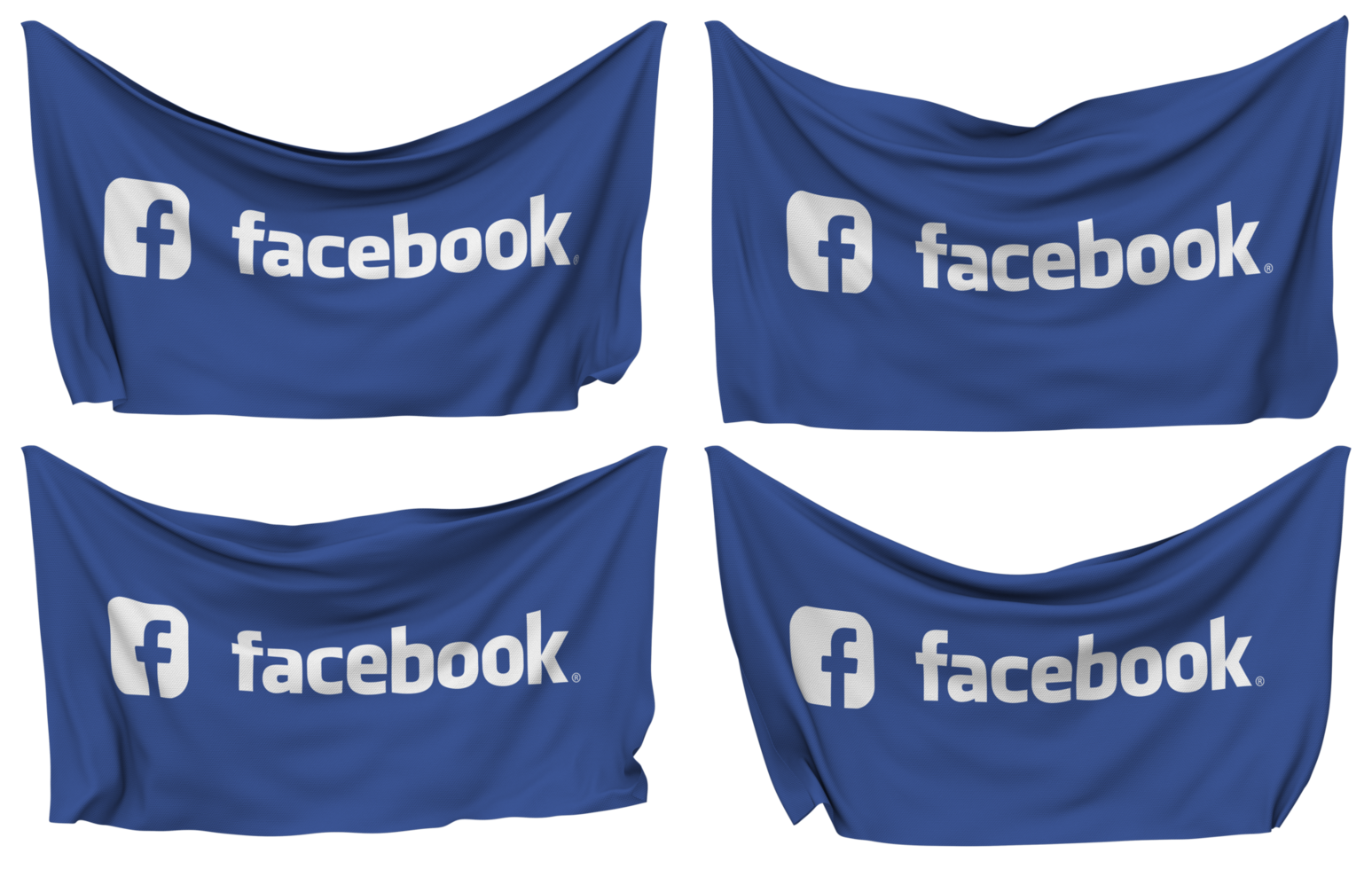 Facebook, fb fixado bandeira a partir de cantos, isolado com diferente acenando variações, 3d Renderização png