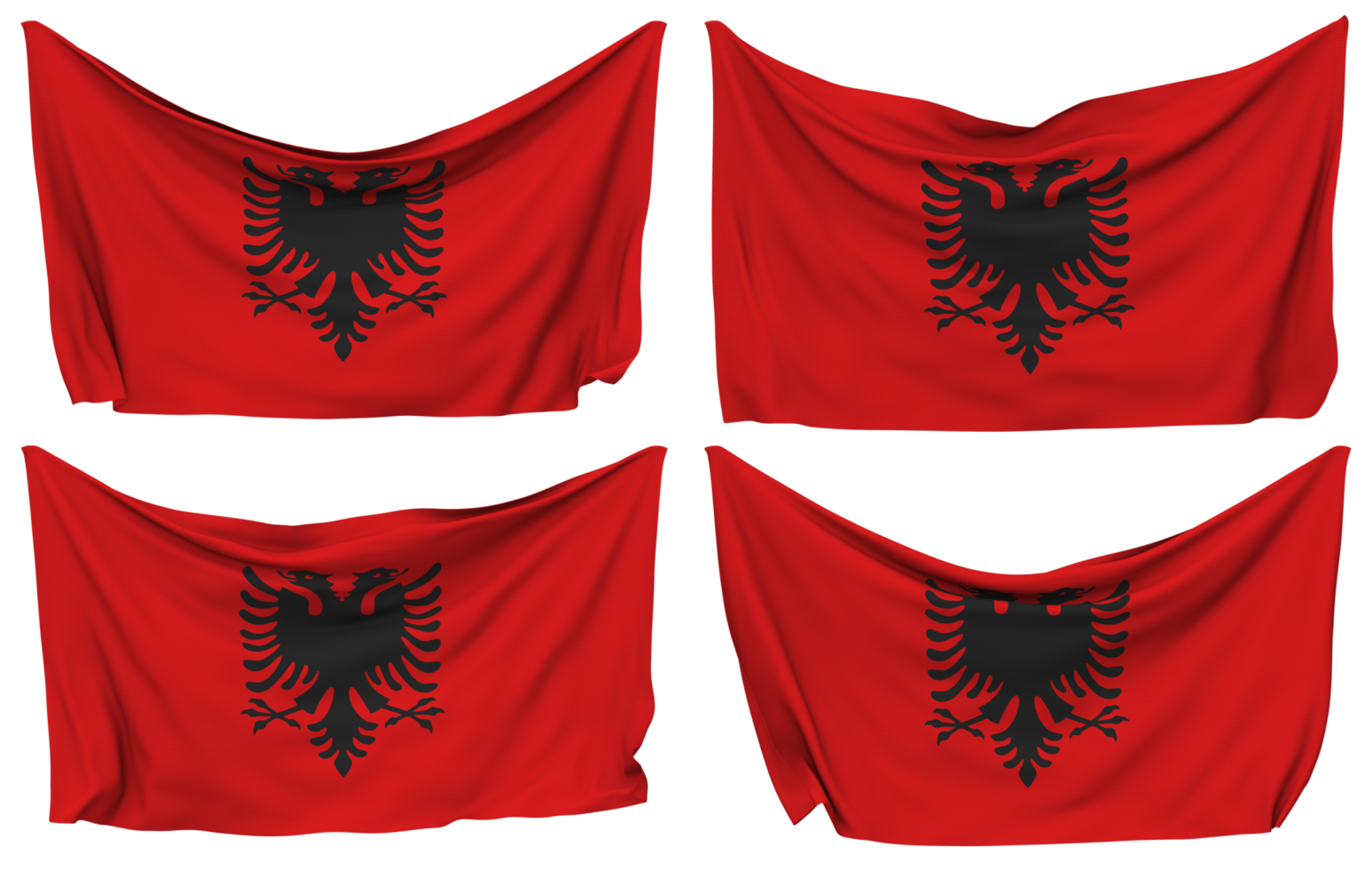 Albania Pined Flag from Corners, Isolated with Different Waving Variations, 3D Rendering png
