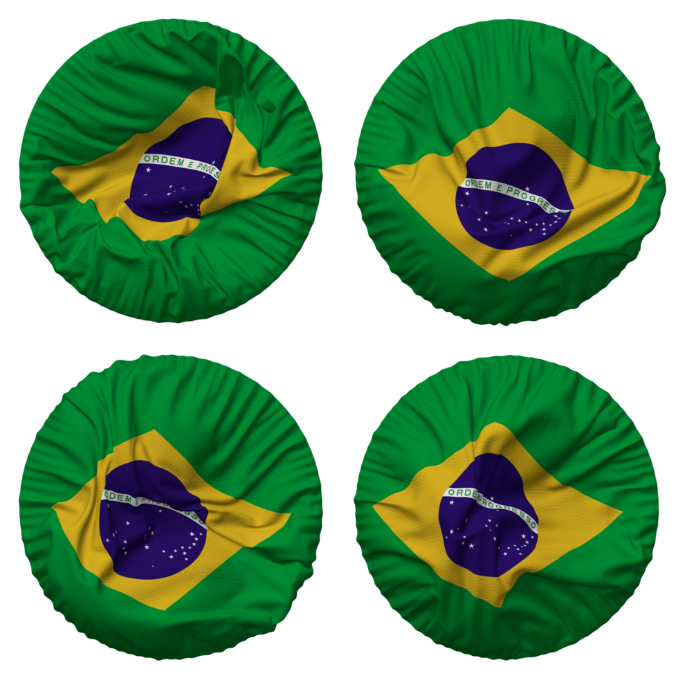 Brazil Flag in Round Shape Isolated with Four Different Waving Style, Bump Texture, 3D Rendering png