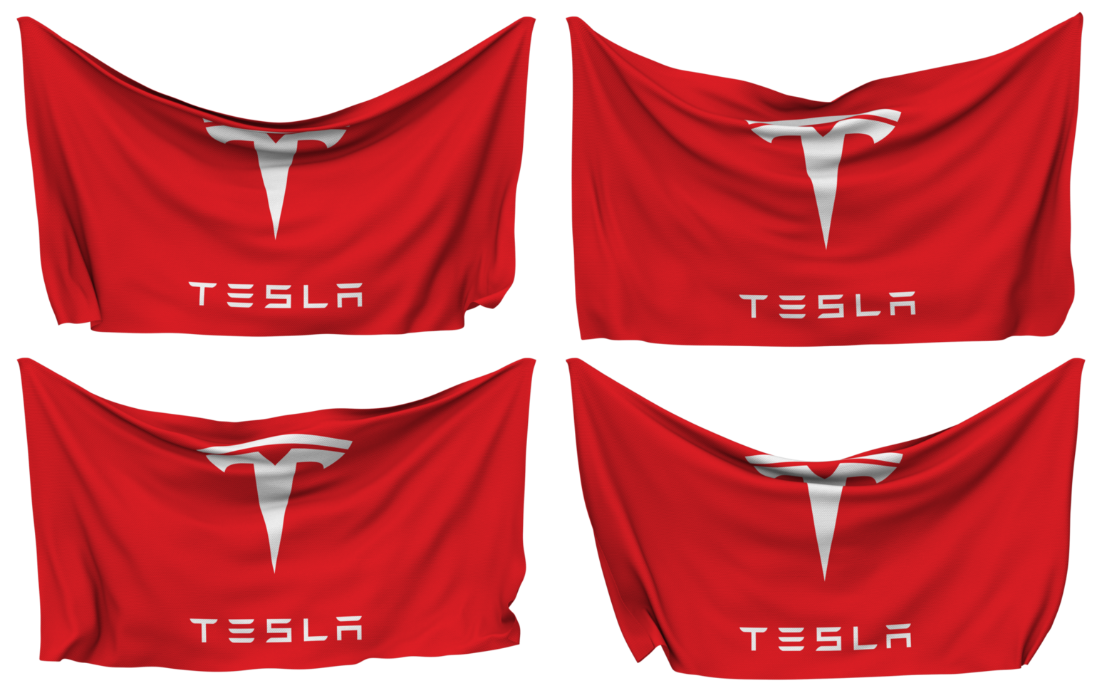 Tesla Inc Pinned Flag from Corners, Isolated with Different Waving Variations, 3D Rendering png