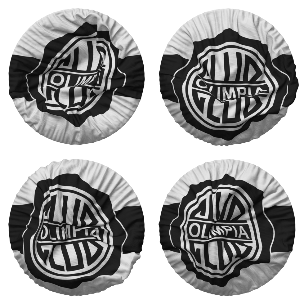 Club Olimpia Flag in Round Shape Isolated with Four Different Waving Style, Bump Texture, 3D Rendering png