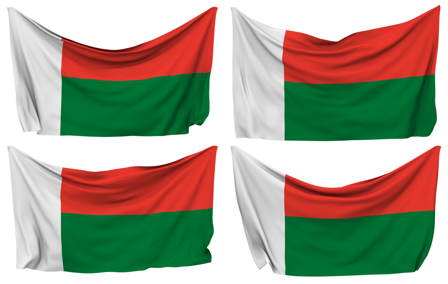 Madagascar Pinned Flag from Corners, Isolated with Different Waving Variations, 3D Rendering png