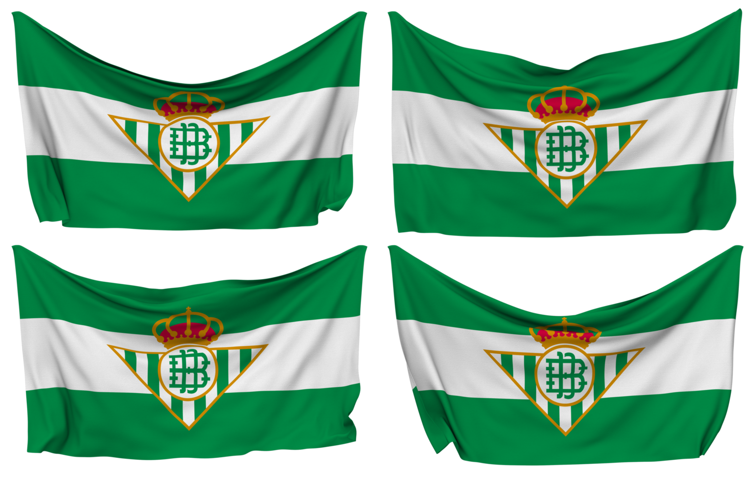 echt betis balompie, echt betis vastgemaakt vlag van hoeken, geïsoleerd met verschillend golvend variaties, 3d renderen png