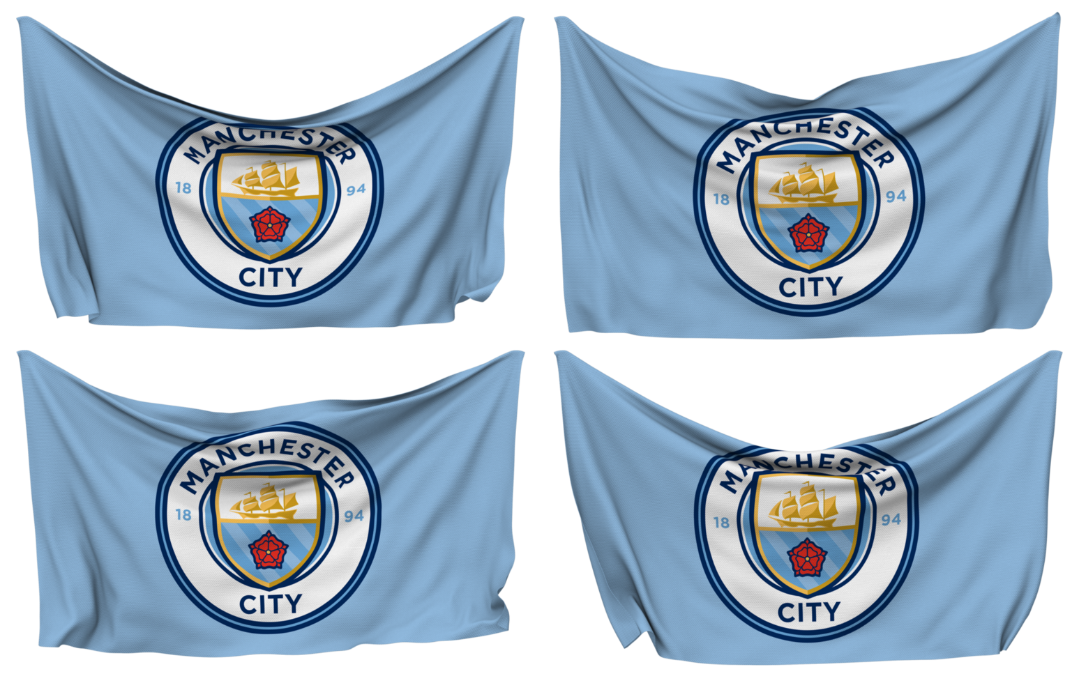 Manchester cidade futebol clube fixado bandeira a partir de cantos, isolado com diferente acenando variações, 3d Renderização png
