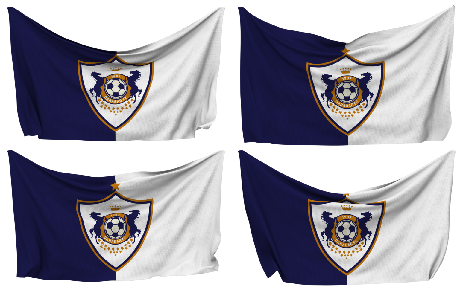 Qarabag Futbol Klubu, Qarabag FK Pinned Flag from Corners, Isolated with Different Waving Variations, 3D Rendering png