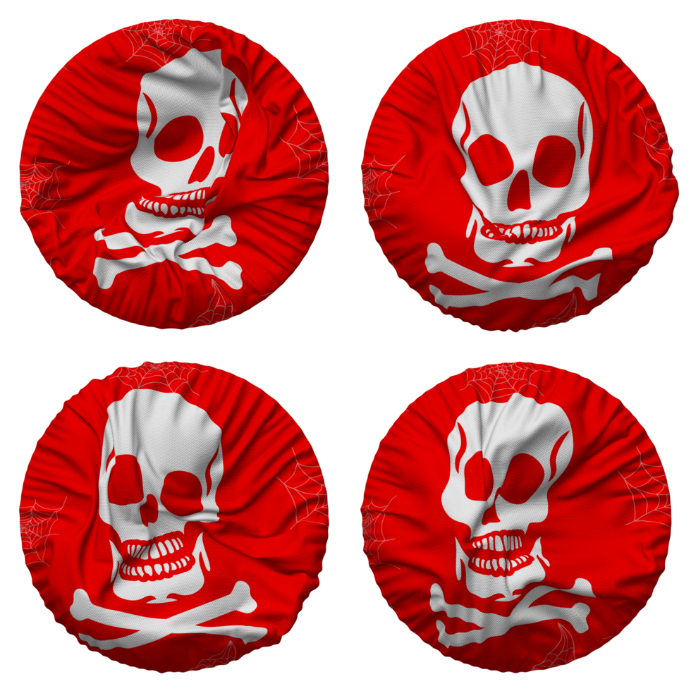 Skulls Danger Sign Flag in Round Shape Isolated with Four Different Waving Style, Bump Texture, 3D Rendering png