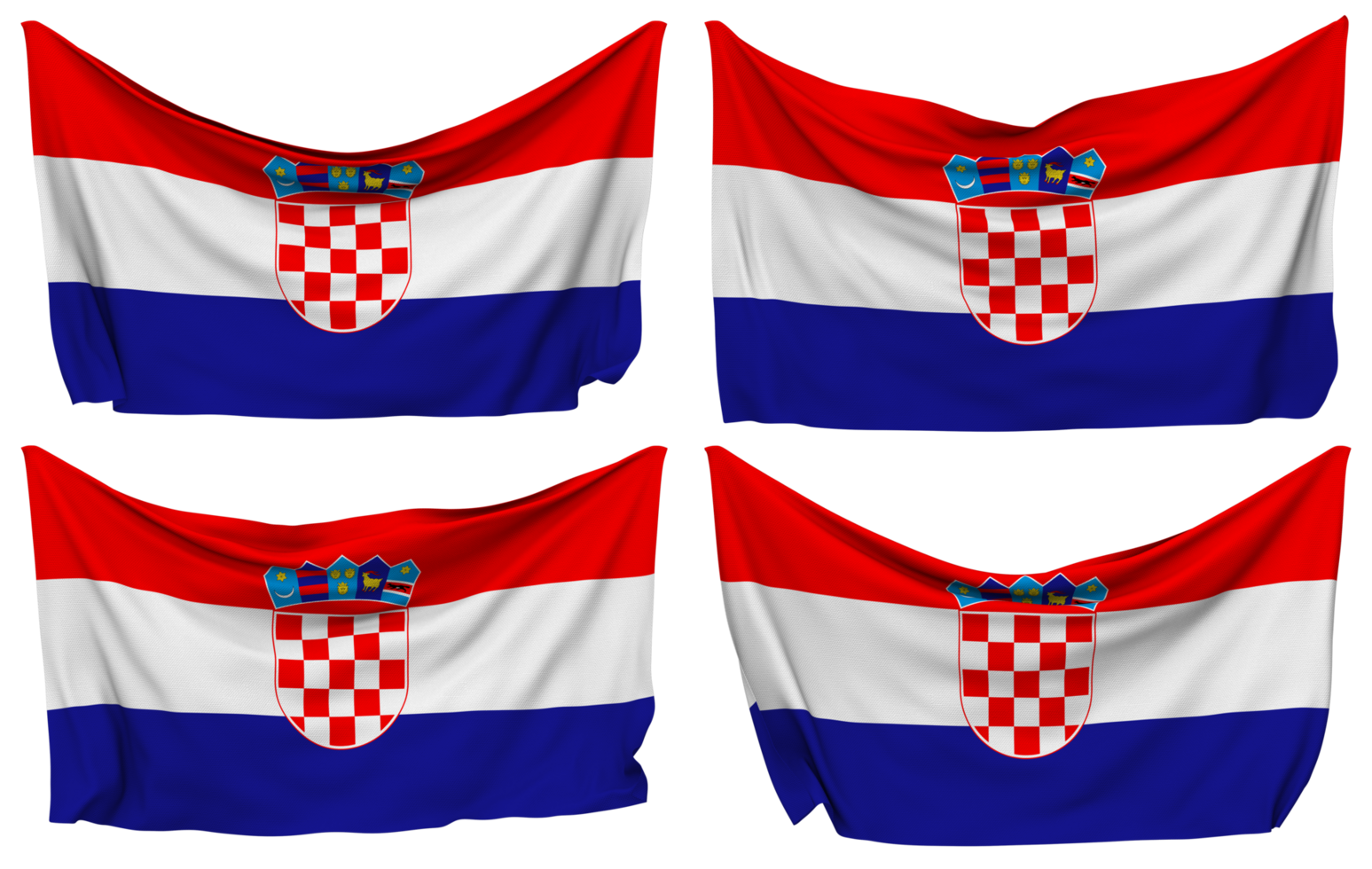 Kroatië vastgemaakt vlag van hoeken, geïsoleerd met verschillend golvend variaties, 3d renderen png
