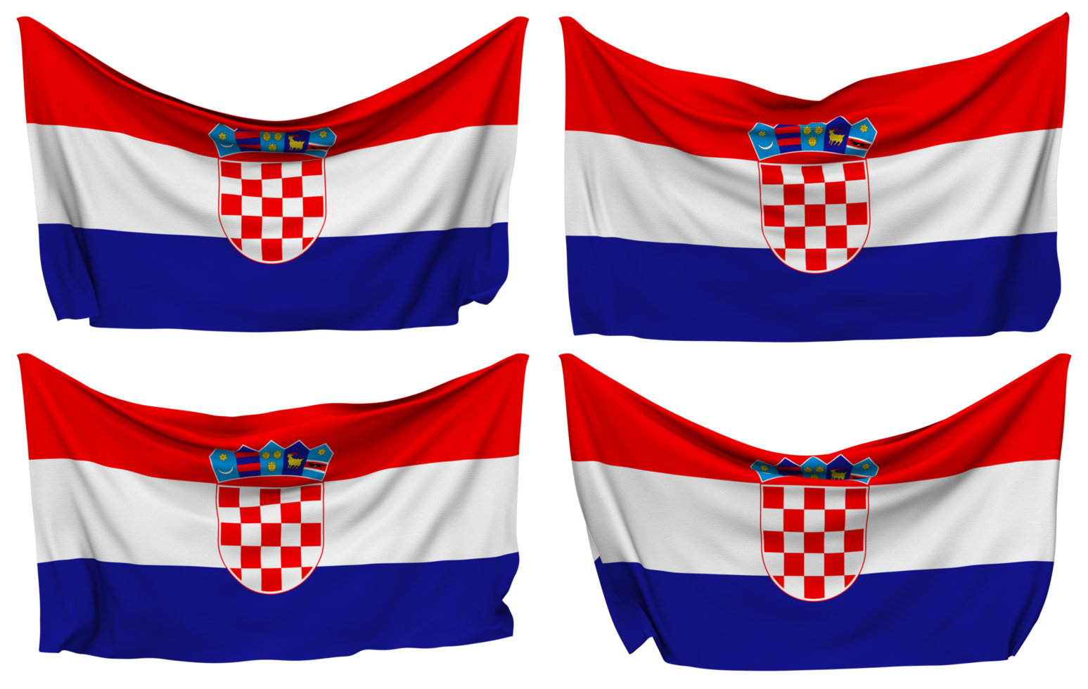 Croatia Pinned Flag from Corners, Isolated with Different Waving Variations, 3D Rendering png