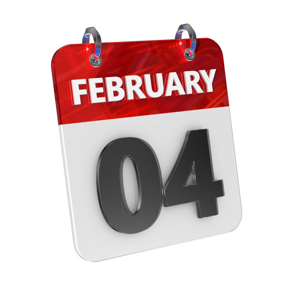 February 4 Date 3D Icon Isolated, Shiny and Glossy 3D Rendering, Month Date Day Name, Schedule, History png