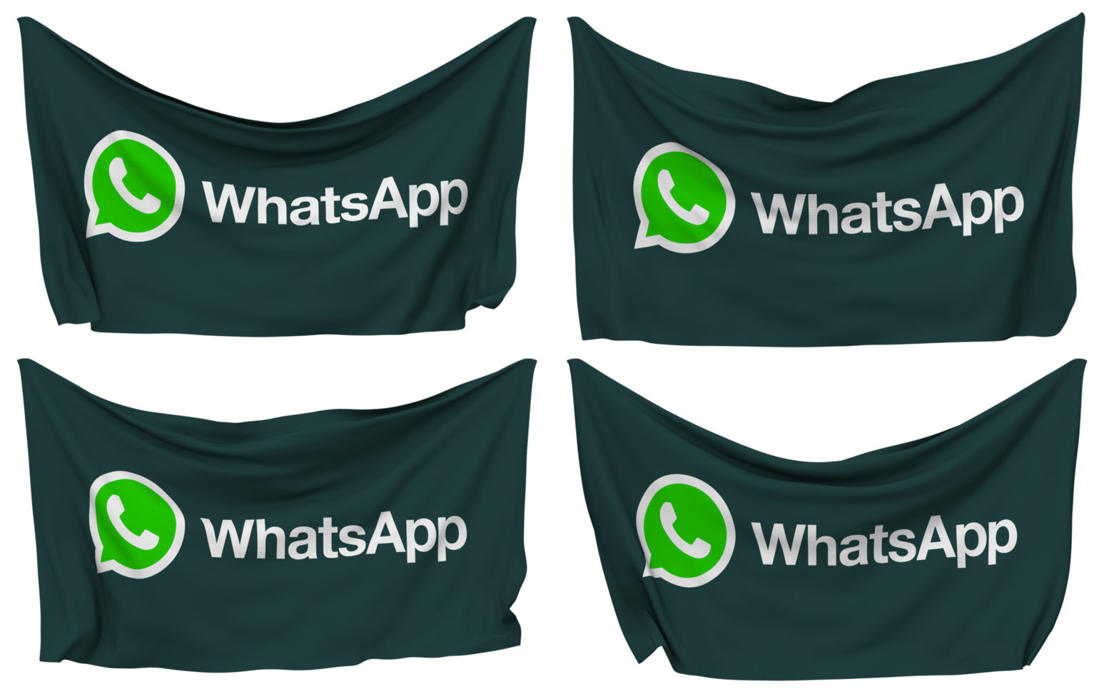 WhatsApp Pinned Flag from Corners, Isolated with Different Waving Variations, 3D Rendering png