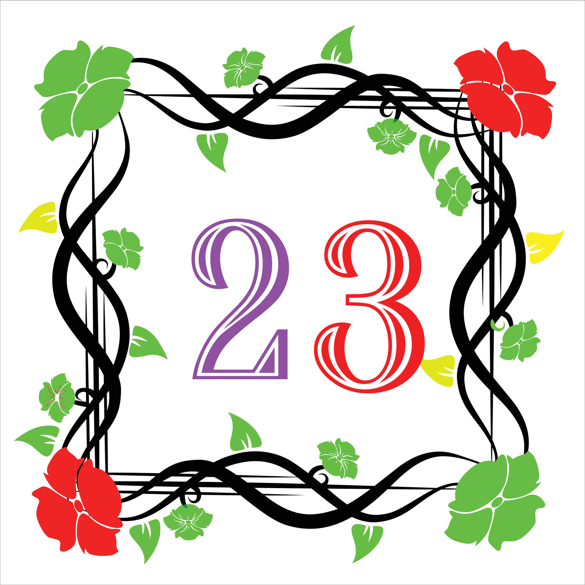 flower-design-and-number red green color 23 24797479 Vector Art at Vecteezy