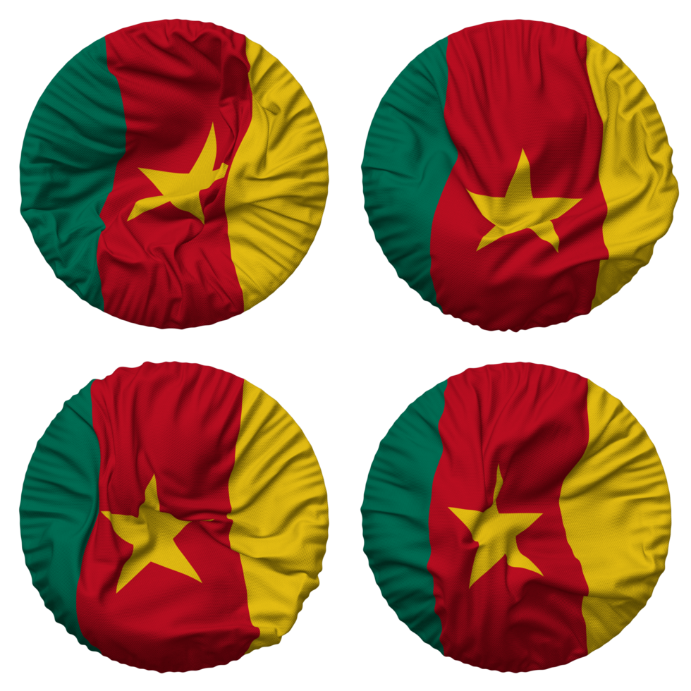 Cameroon Flag in Round Shape Isolated with Four Different Waving Style, Bump Texture, 3D Rendering png