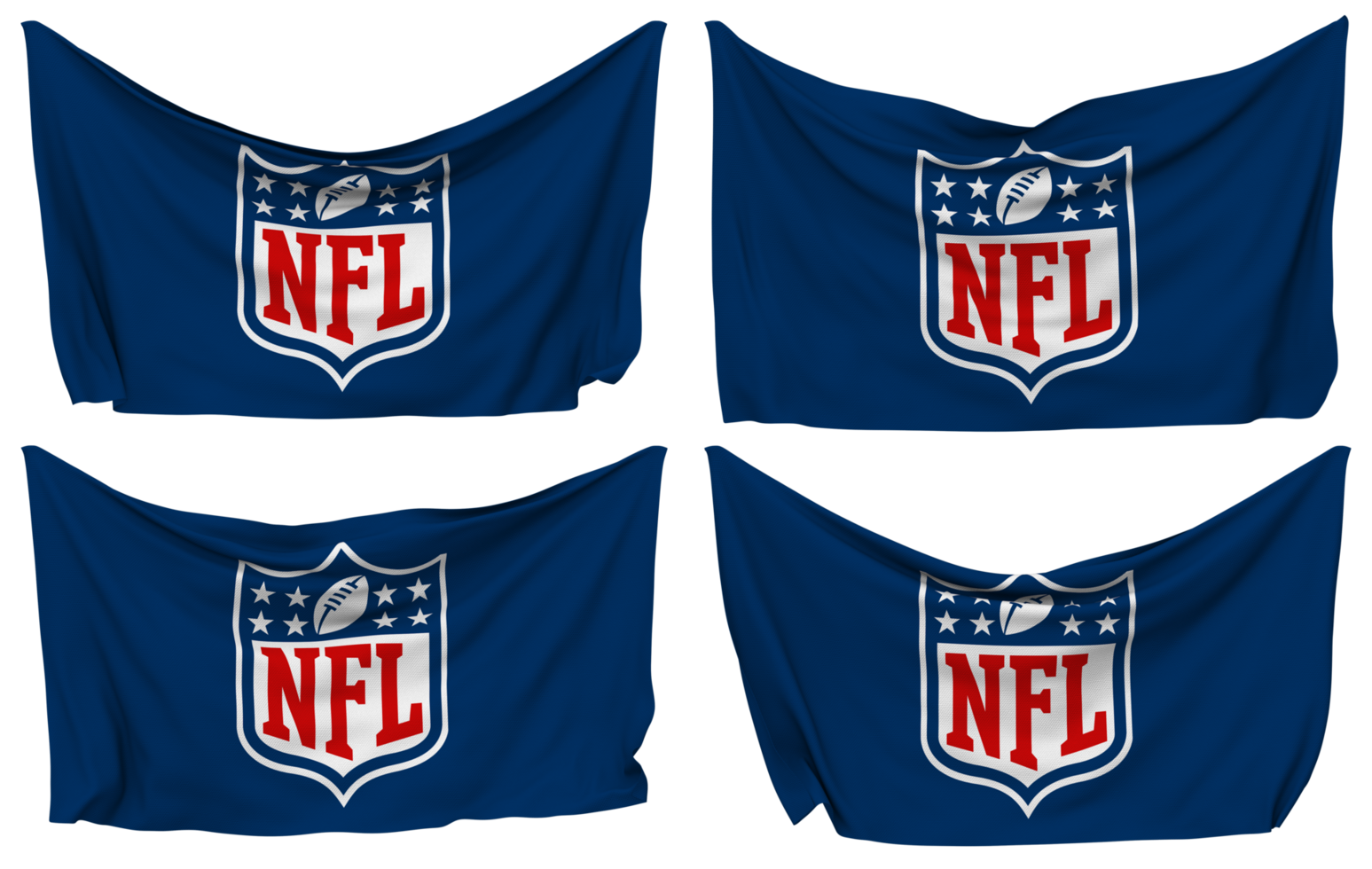 nationaal Amerikaans voetbal liga, nfl vastgemaakt vlag van hoeken, geïsoleerd met verschillend golvend variaties, 3d renderen png