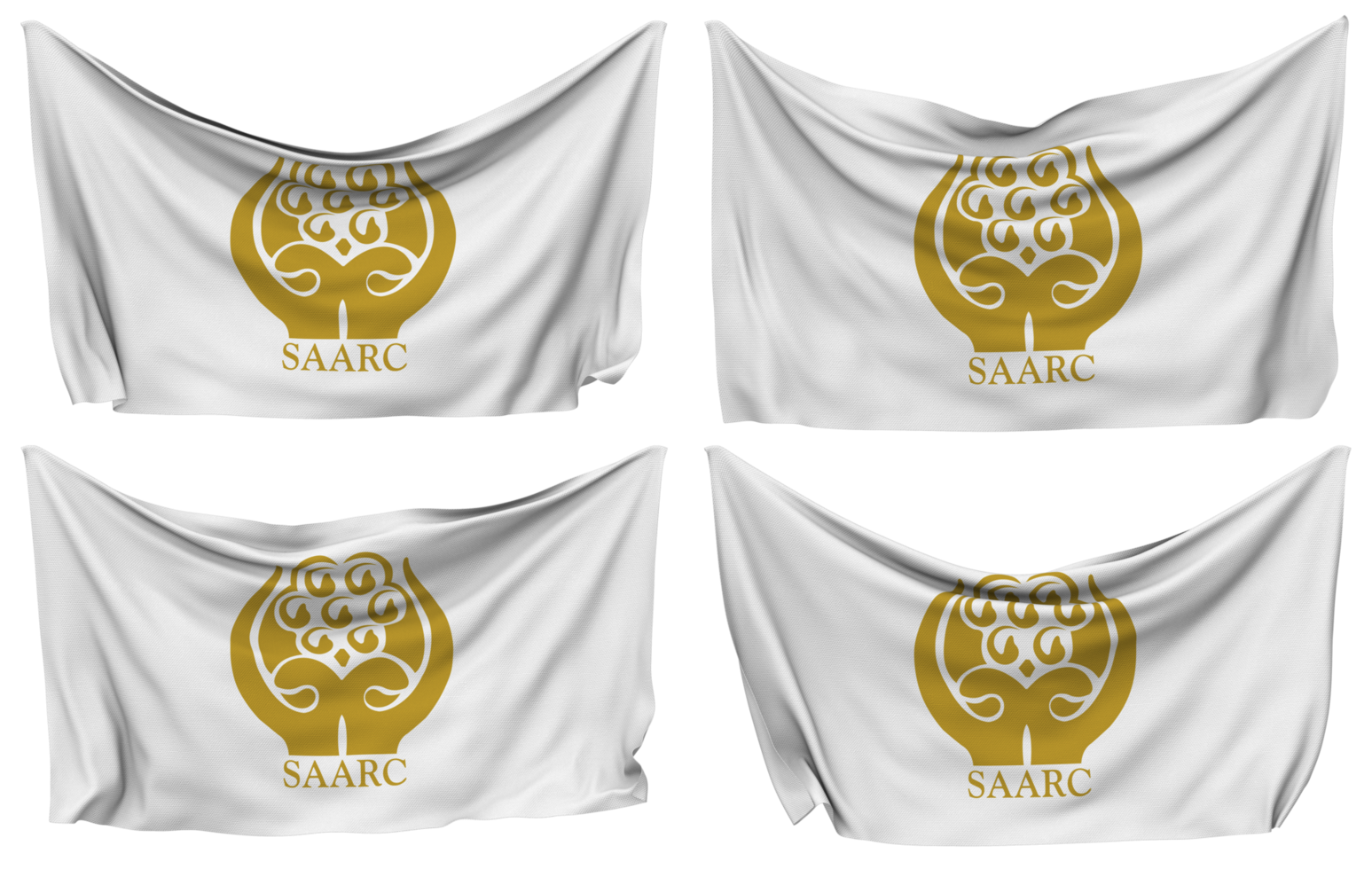 South Asian Association for Regional Cooperation, SAARC Pinned Flag from Corners, Isolated with Different Waving Variations, 3D Rendering png