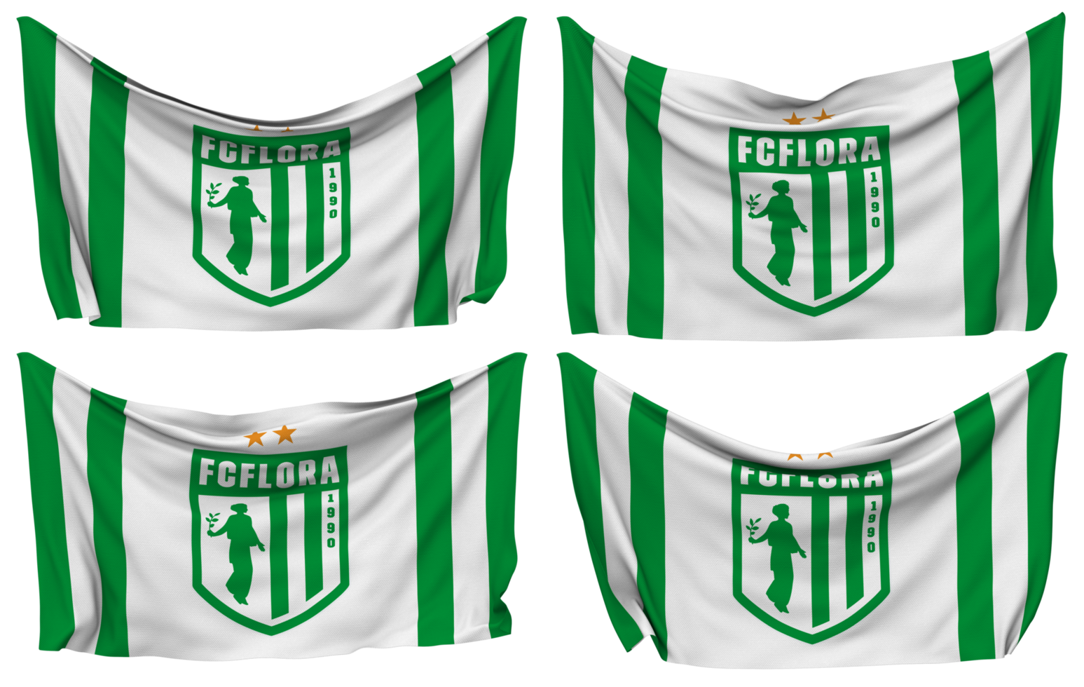 FC Flora, Flora Tallinn Pinned Flag from Corners, Isolated with Different Waving Variations, 3D Rendering png