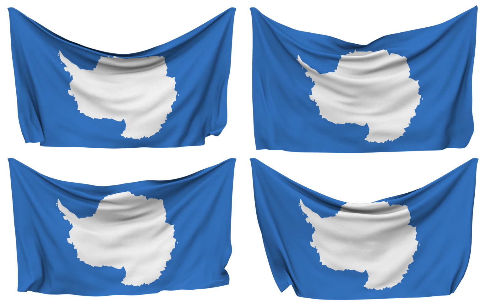 Antarctica Pinned Flag from Corners, Isolated with Different Waving Variations, 3D Rendering png