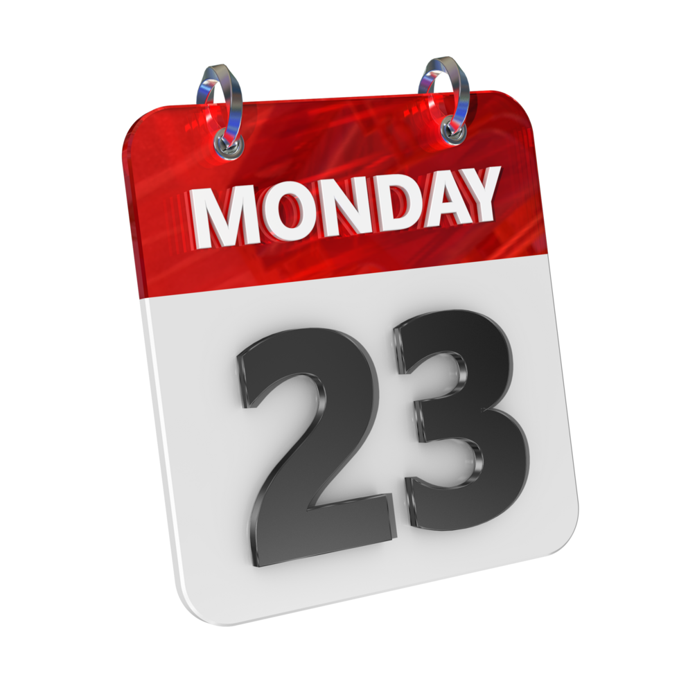 Monday 23 Date 3D Icon Isolated, Shiny and Glossy 3D Rendering, Month Date Day Name, Schedule, History png