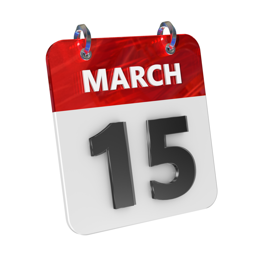 March 15 Date 3D Icon Isolated, Shiny and Glossy 3D Rendering, Month Date Day Name, Schedule, History png