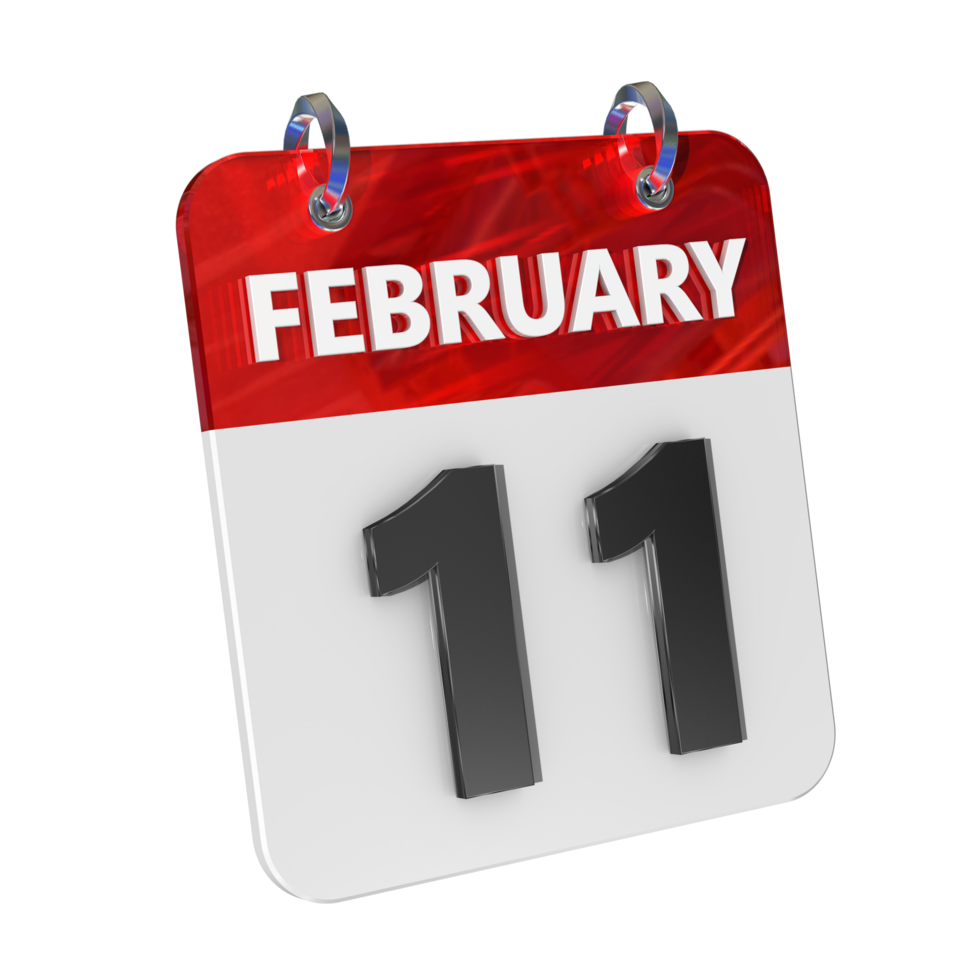February 11 Date 3D Icon Isolated, Shiny and Glossy 3D Rendering, Month Date Day Name, Schedule, History png