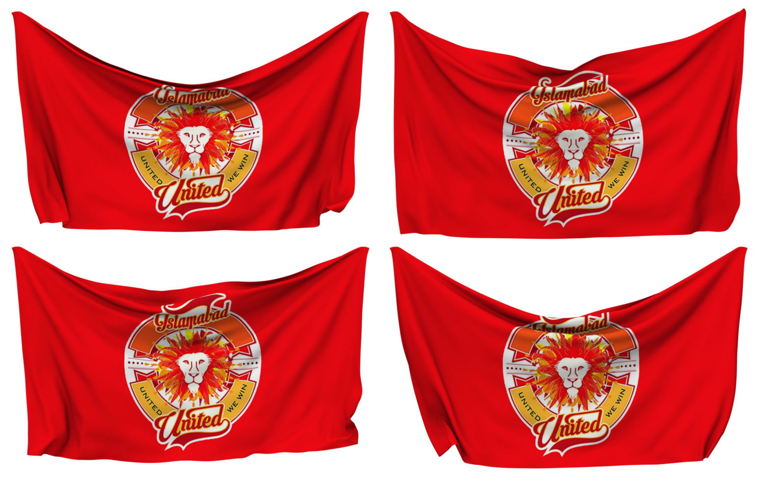 Islamabad United, IU Pinned Flag from Corners, Isolated with Different Waving Variations, 3D Rendering png