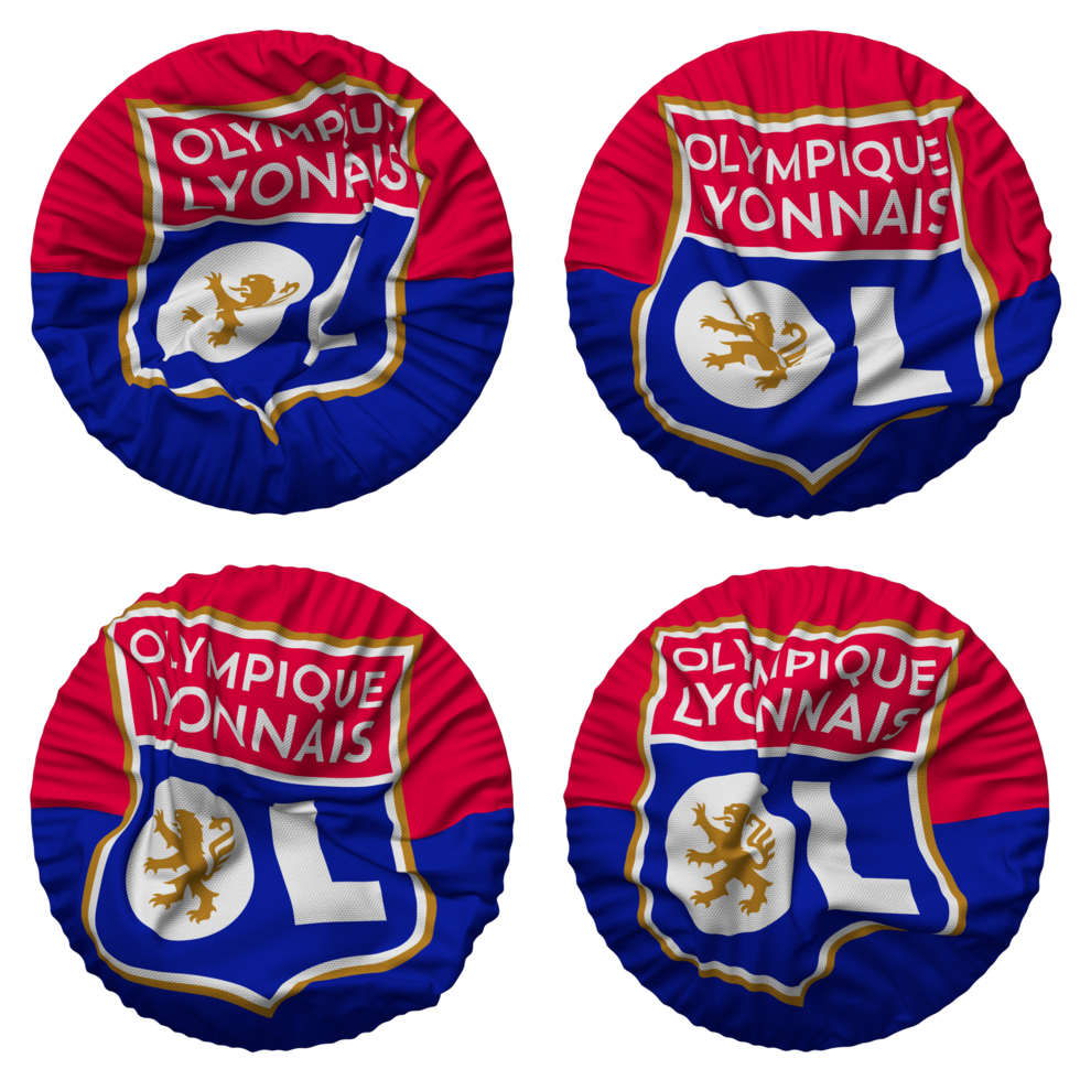 olímpico Lyonnais futebol clube, lyon bandeira dentro volta forma isolado com quatro diferente acenando estilo, colisão textura, 3d Renderização png