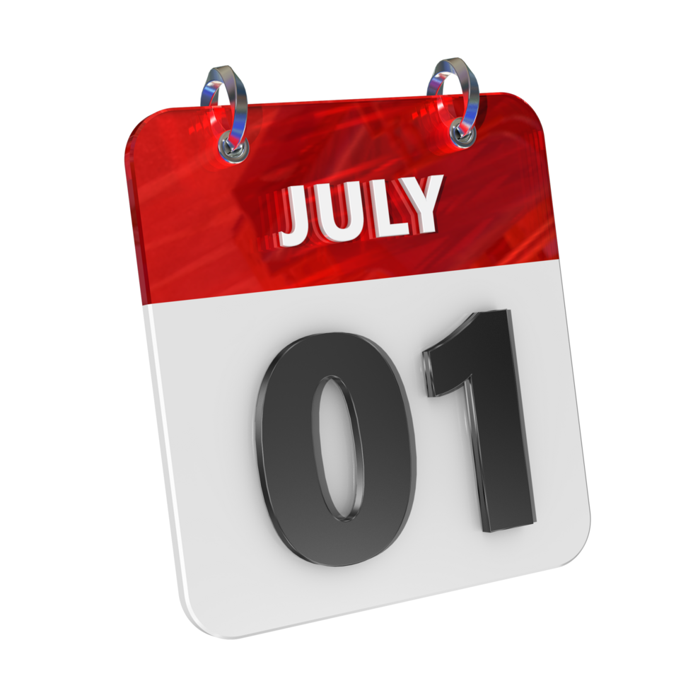 July 1 Date 3D Icon Isolated, Shiny and Glossy 3D Rendering, Month Date Day Name, Schedule, History png