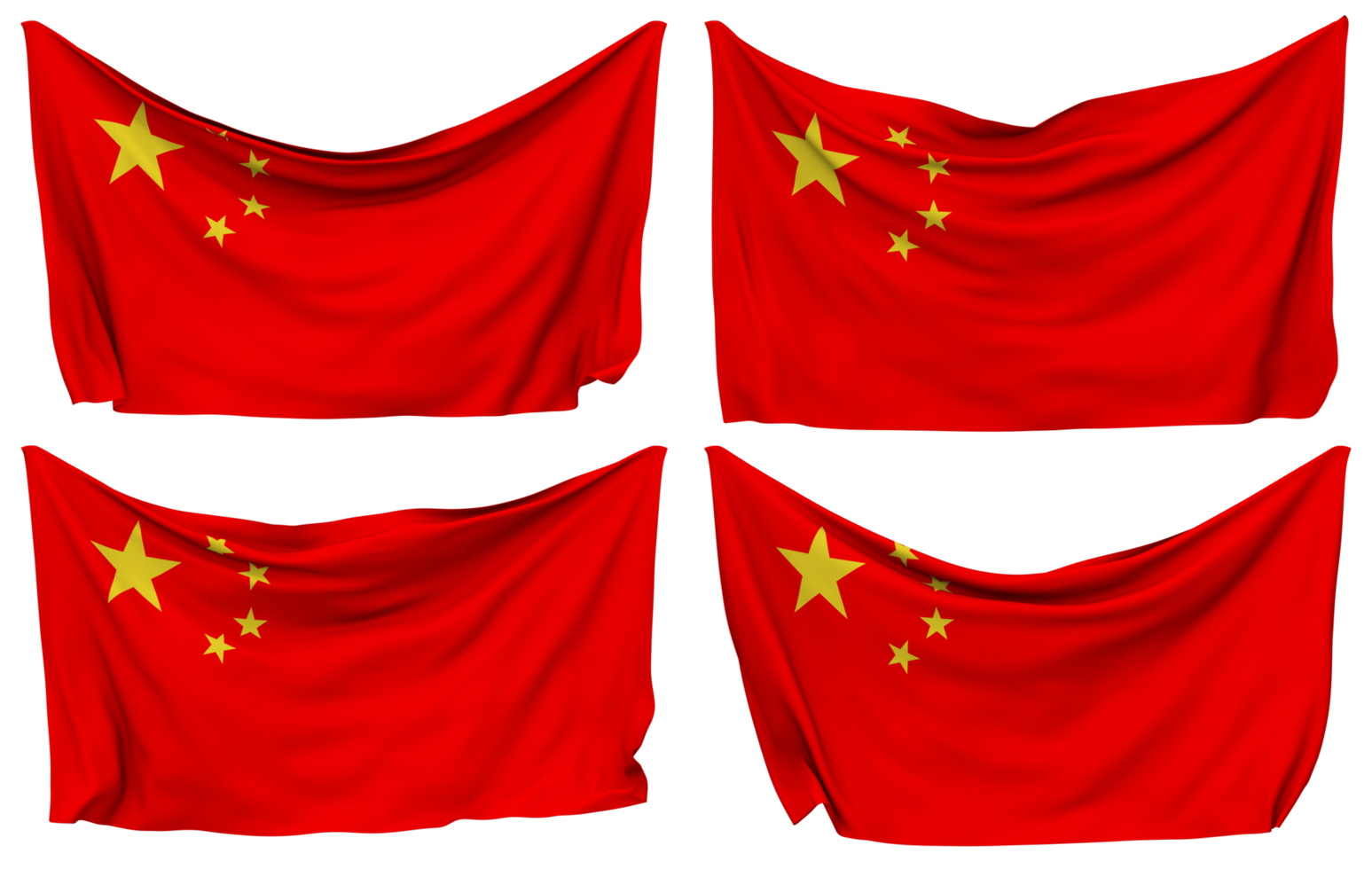 China Pinned Flag from Corners, Isolated with Different Waving Variations, 3D Rendering png