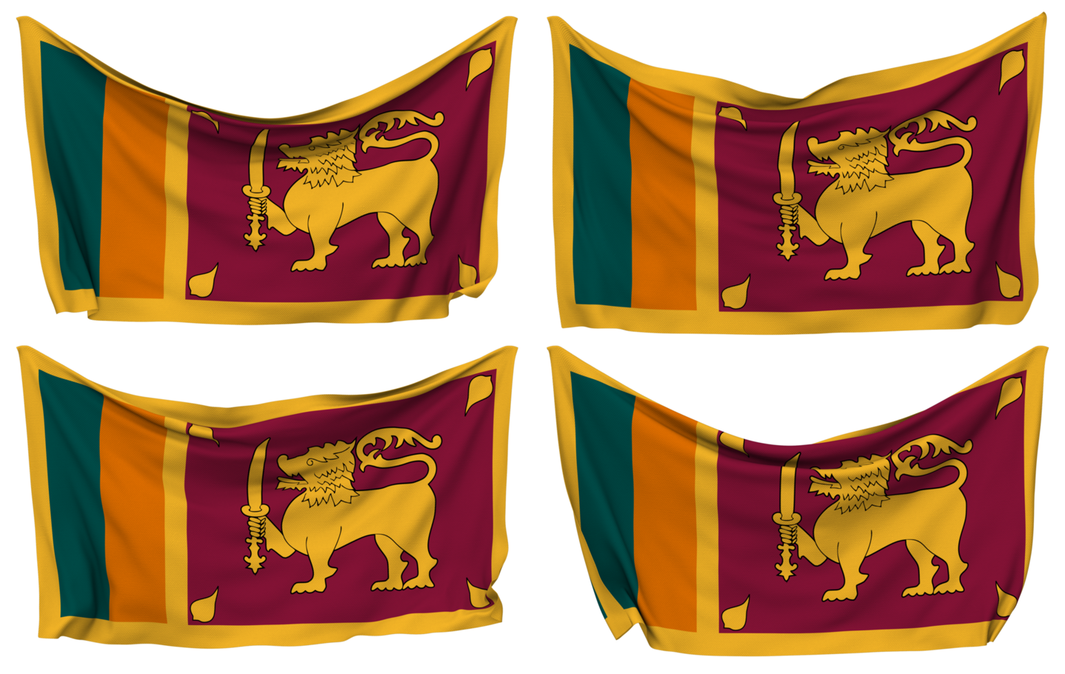 Sri Lanka Pinned Flag from Corners, Isolated with Different Waving Variations, 3D Rendering png