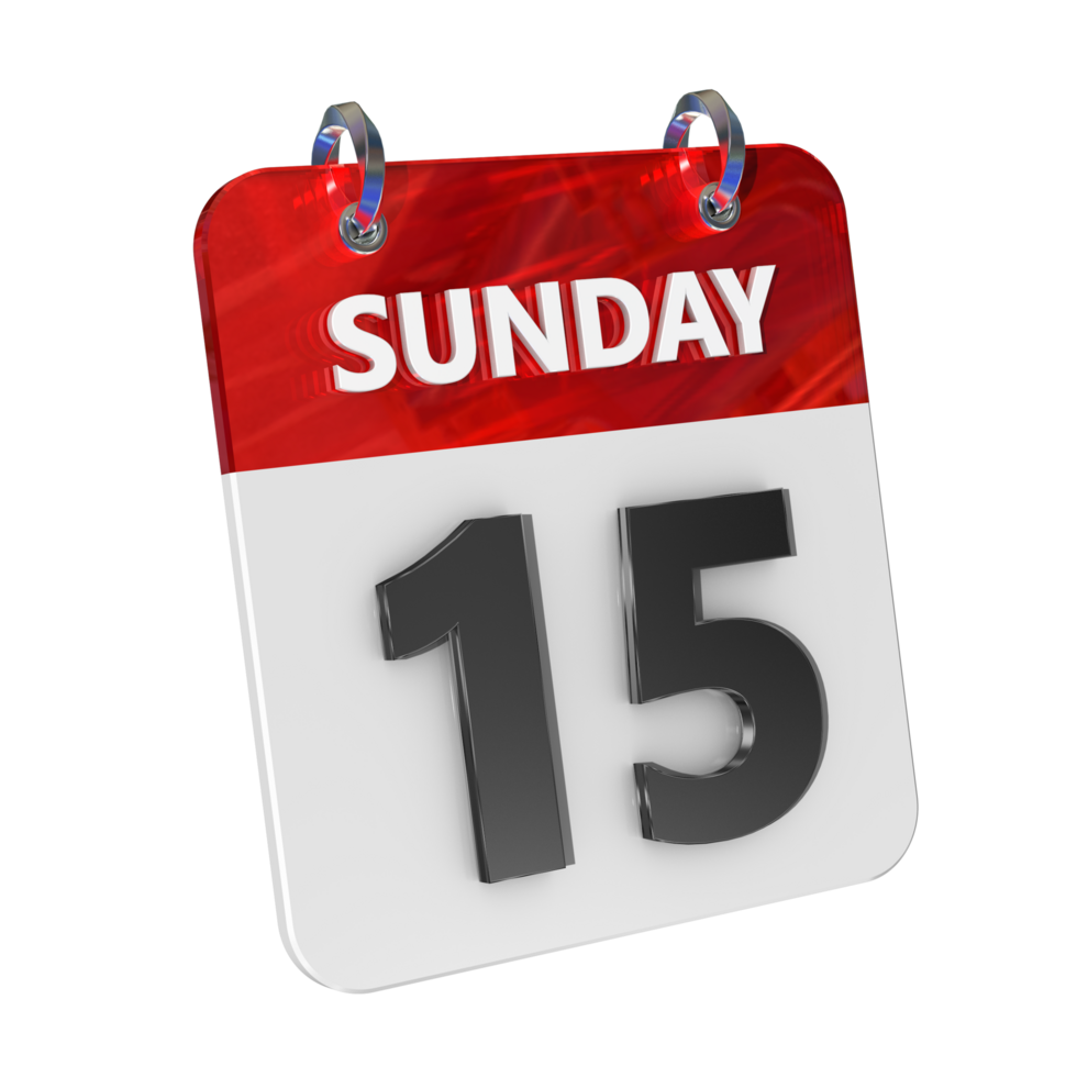 Sunday 15 Date 3D Icon Isolated, Shiny and Glossy 3D Rendering, Month Date Day Name, Schedule, History png